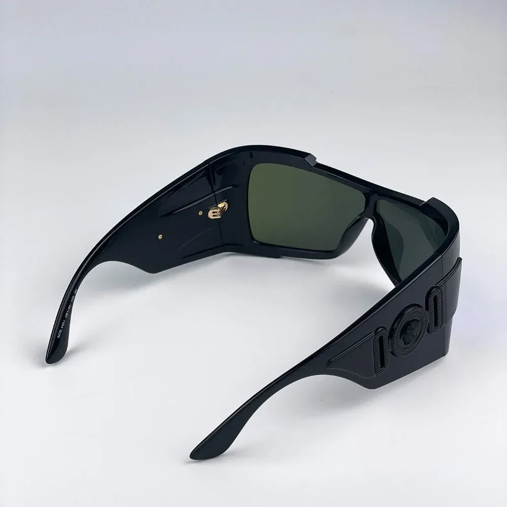 Versace VE4451 GB1/55 Sunglasses Black Grey Mirrored Blue Wraparound Unisex